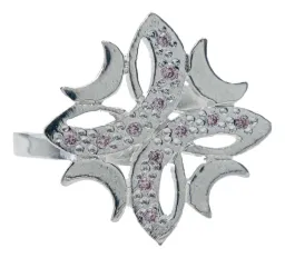 Anillo Plata .925 Flor Cuatro Lunas Zirconia Rosa para Mujer - Imagen 1