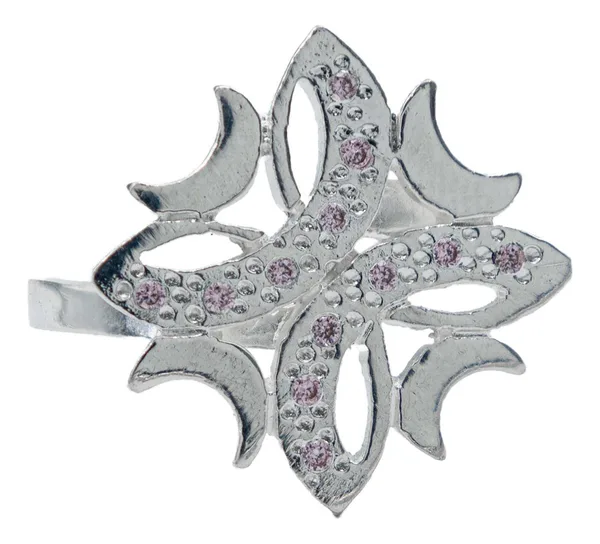 Anillo Plata .925 Flor Cuatro Lunas Zirconia Rosa para Mujer - Imagen 1