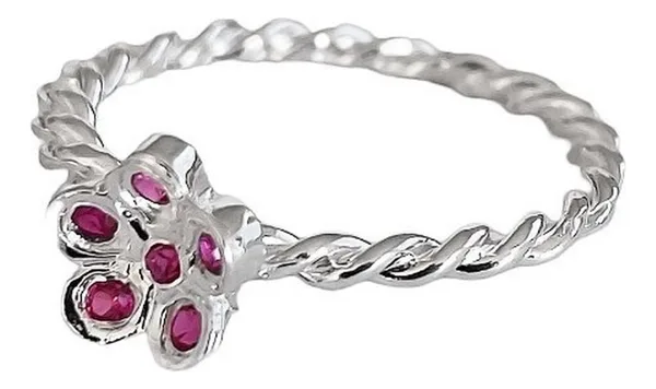 Anillo Flor Plata 925 con Zirconia Rosa para Mujer - Imagen 1
