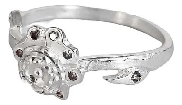 Anillo de plata .925 blanco zirconia diseno flor talla 7.5 unisex — Joyaris