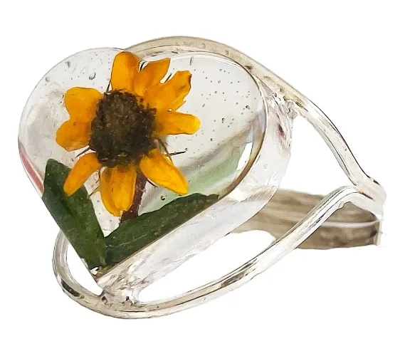 Anillo Plata 925 Girasol Corazón Ajustable - Imagen 1