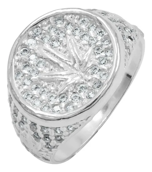 Anillo de plata .925 verde zirconia hoja de cannabis unisex — Joyaris