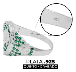 Anillo Hoja Cánnabis Plata .925 con Zirconias Verdes - Imagen 3