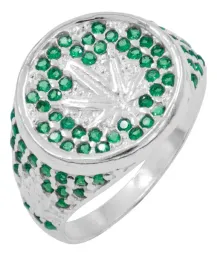 Anillo Plata 925 Hoja Cannabis con Zirconias Verdes - Imagen 1