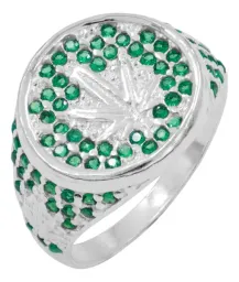 Anillo Plata 925 Hoja de Cannabis con Zirconias Verdes - Imagen 1
