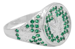 Anillo Plata 925 Hoja de Cannabis con Zirconias Verdes - Imagen 2