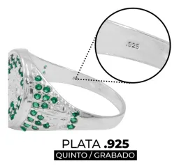 Anillo Plata 925 Hoja de Cannabis con Zirconias Verdes - Imagen 3