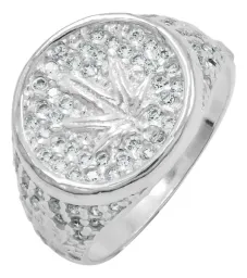Anillo Plata 925 Hoja Cannabis Zirconias Verdes para Hombre Talla 8.5 - Imagen 1