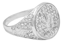 Anillo Plata 925 Hoja Cannabis Zirconias Verdes para Hombre Talla 8.5 - Imagen 2