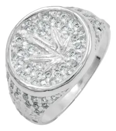 Anillo Plata 925 Hoja Cannabis Zirconias Verdes para Hombre Talla 11 - Imagen 1