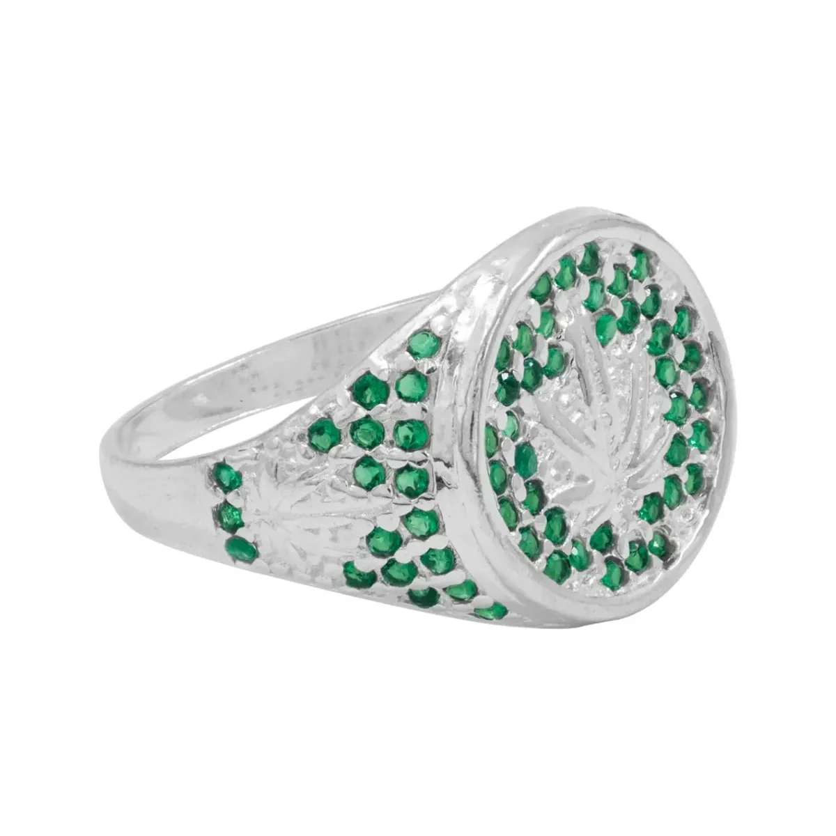 Anillo Hoja Cánnabis Plata .925 con Zirconias Verdes - Imagen 2