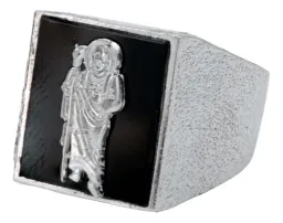 Anillo Plata .925 San Judas Tadeo Hombre con Ónix Diamantado - Imagen 1