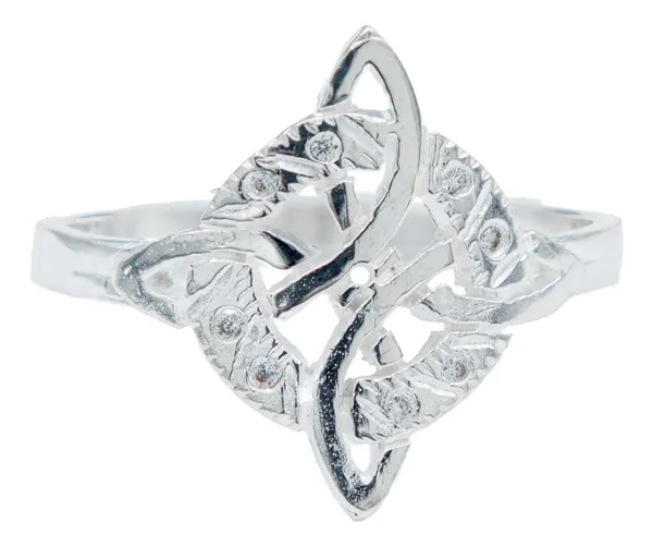 Anillo de plata .925 zirconia blanca nudo bruja celta diamantado — Joyaris