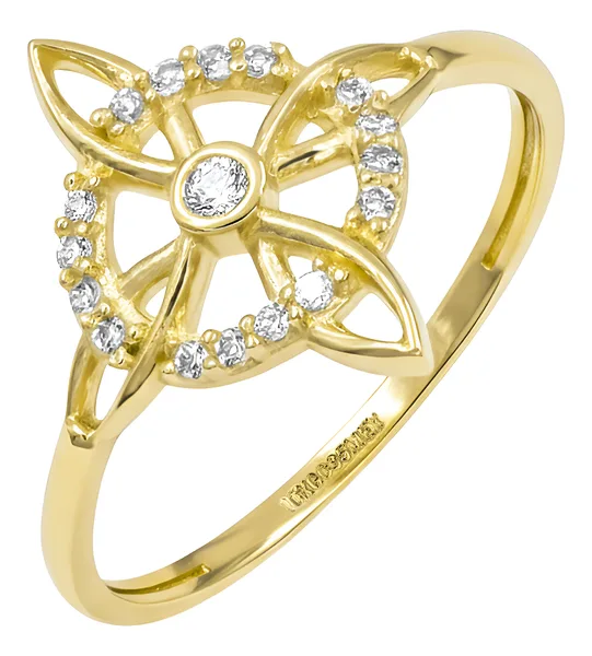 Anillo de oro 10k dorado zirconia Nudo de Bruja Celta — Joyaris