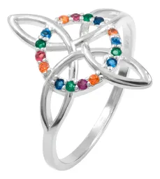 Anillo Plata 925 Nudo Bruja Celta Zirconia Multicolor - Imagen 1