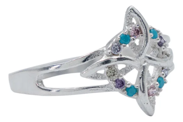 Anillo Nudo Bruja Celta Zirconias Multicolor Plata .925 - Imagen 1