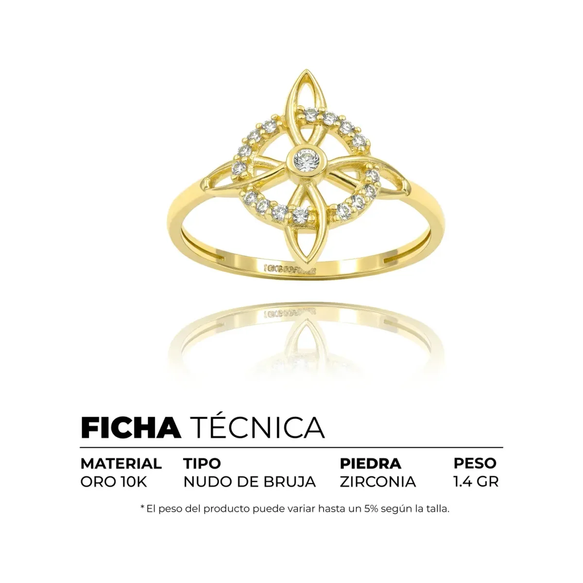 Anillo Nudo Bruja Celta con Zirconias Oro 10k - Imagen 6
