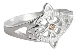 Anillo Plata 925 Nudo Bruja con Zirconia Naranja Artesanal - Imagen 1