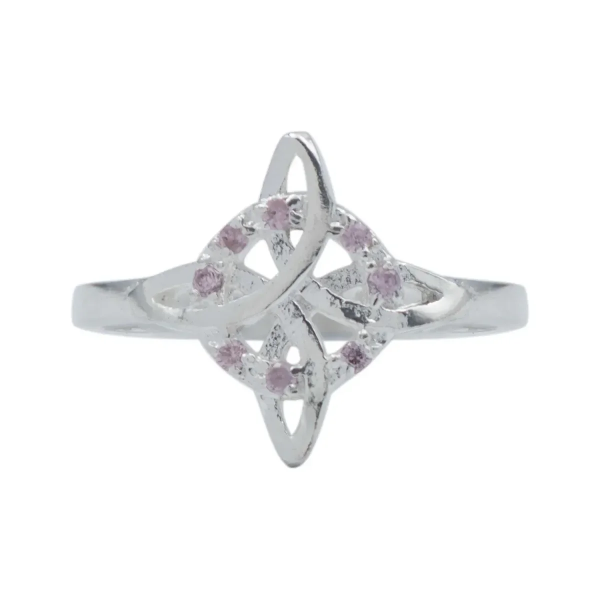 Anillo Nudo Bruja Plata 925 Zirconias Rosas - Imagen 4
