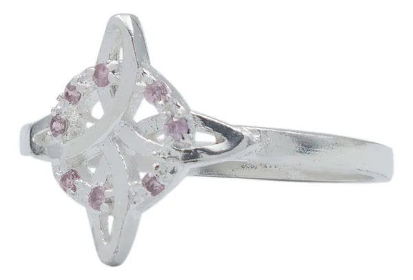 Anillo de plata .925 rosa zirconia diseno nudo bruja — Joyaris