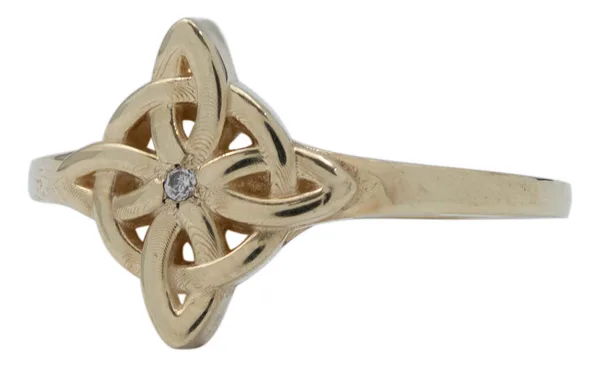 Anillo de oro 10k dorado zirconia nudo de bruja celta talla 8.5 — Joyaris