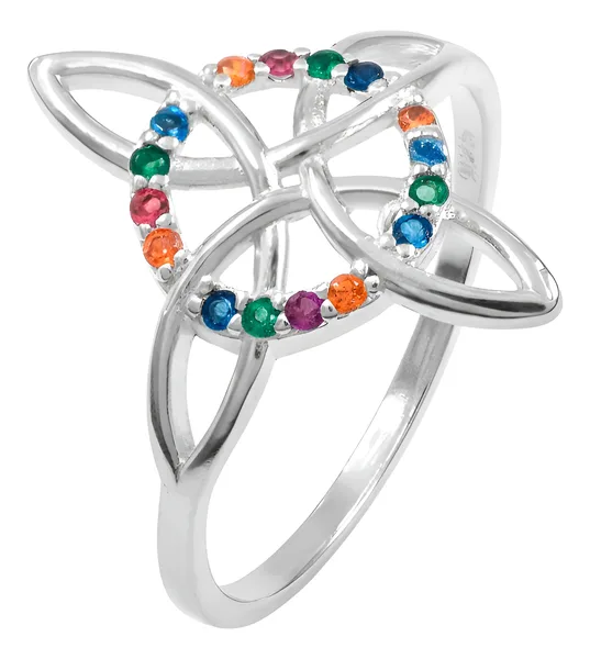 Anillo de plata .925 multicolor zirconia Nudo de Bruja Celta amuleto proteccion — Joyaris