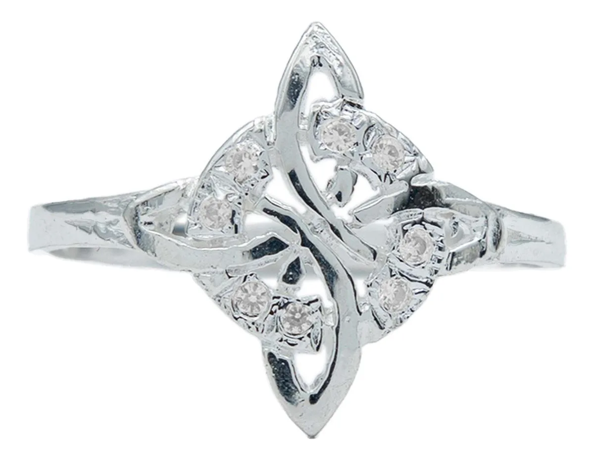 anillo de plata .925 blanco zirconia nudo de bruja diamantado — Joyaris