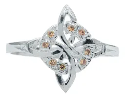 Anillo Plata 925 Nudo Bruja Diamantado con Zirconia Naranja - Imagen 1