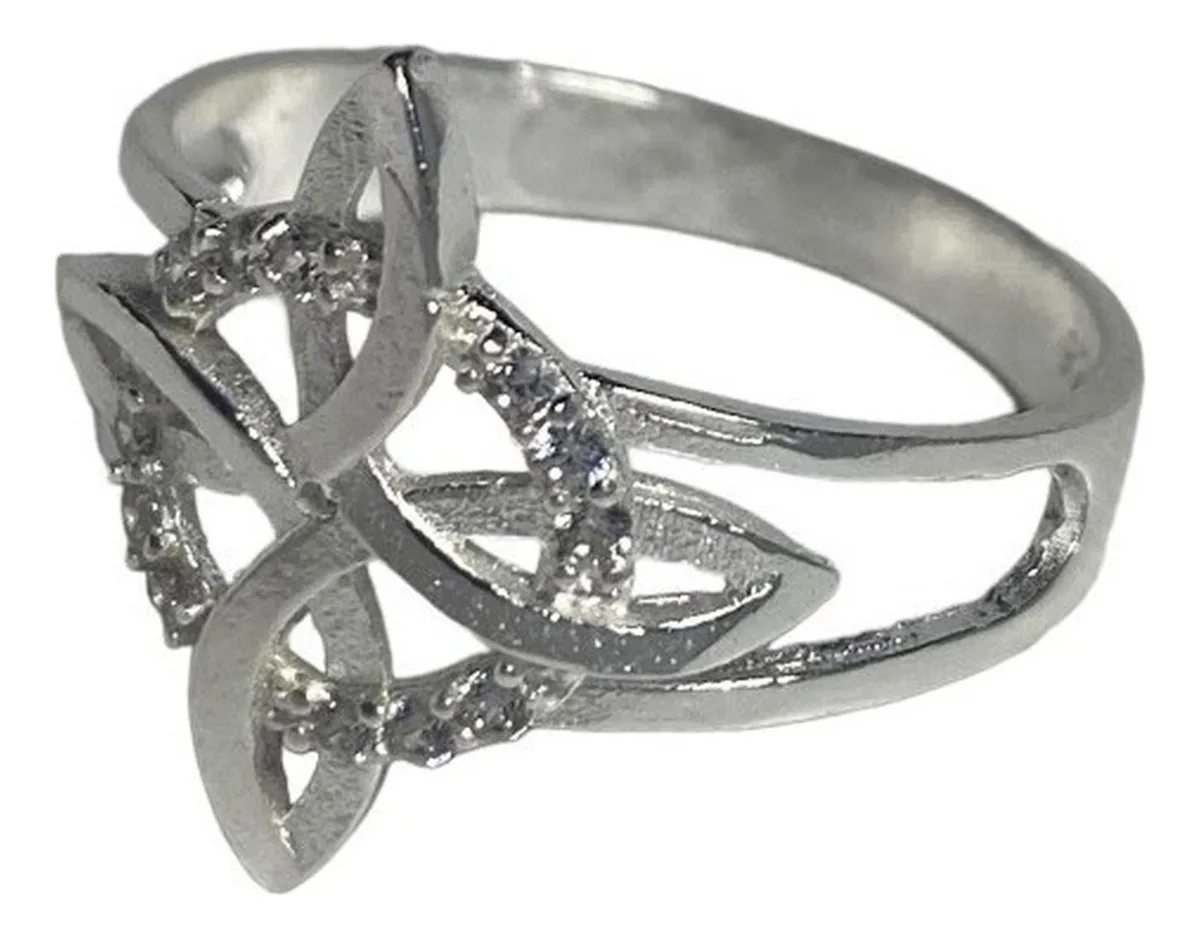Anillo de Plata Ley 925 Nudo de Bruja plano con zirconia transparente. Joyería esotérica mexicana, amuleto de protección plat