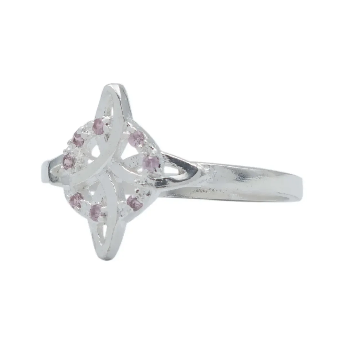 Anillo Nudo de Bruja Plata 925 con Zirconia Rosa para mujer. Joyería artesanal mexicana, diseño vintage y amuleto de protecci