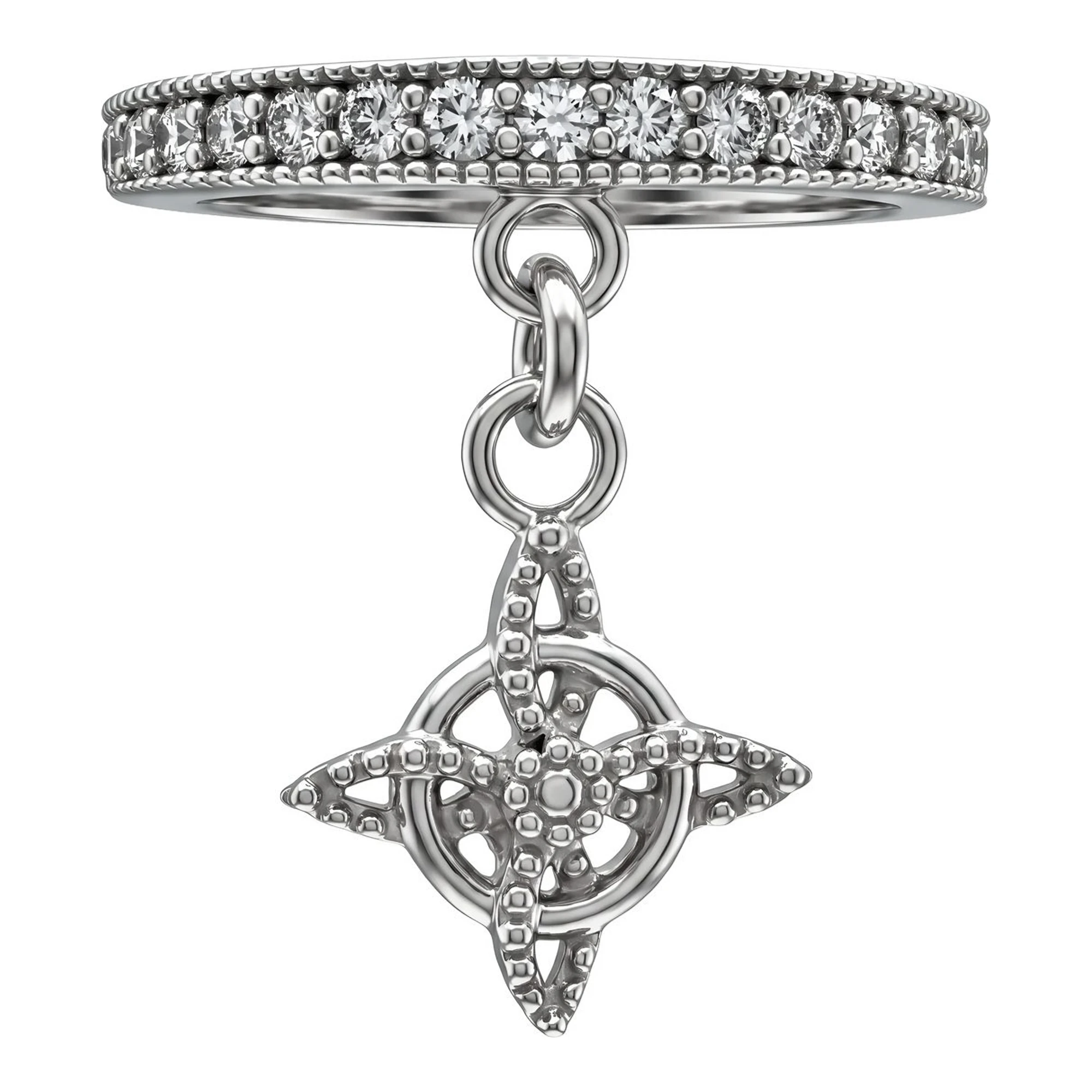 Anillo nudo de bruja de plata ley .925 con zirconia central acabado diamantado talla 6.5 Joyaris