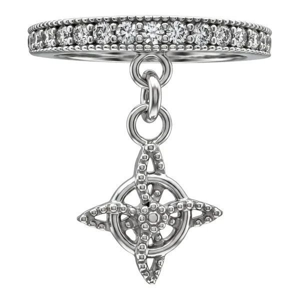 Anillo nudo de bruja de plata ley .925 con zirconia central acabado diamantado talla 6.5 Joyaris
