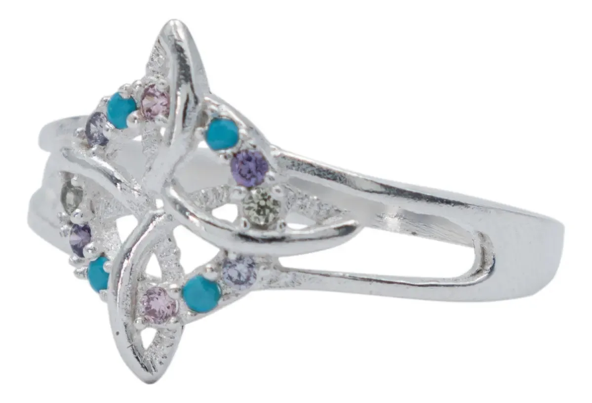 Anillo Nudo de Bruja Plata 925 Zirconias Multicolor Mujer - Imagen 1