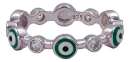 Anillo Plata 925 Ojo Turco Churumbela Zirconias Multicolor - Imagen 1