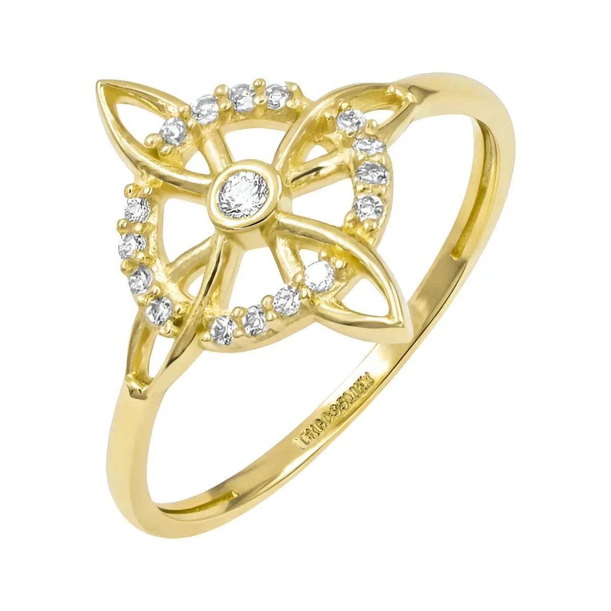 Anillo de oro 10k Nudo de Bruja Celta con zirconia transparente, joyería artesanal mexicana oro 10k, amuleto de protección.