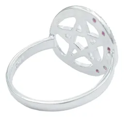 Anillo Plata 925 Pentagrama Luna Diamantado Zirconia Fucsia - Imagen 3