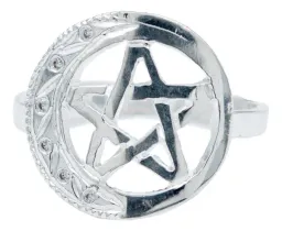 Anillo Plata 925 Pentagrama Luna Diamantado con Zirconia - Imagen 1