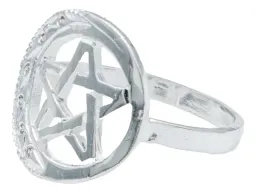 Anillo Plata 925 Pentagrama Luna Diamantado con Zirconia - Imagen 2