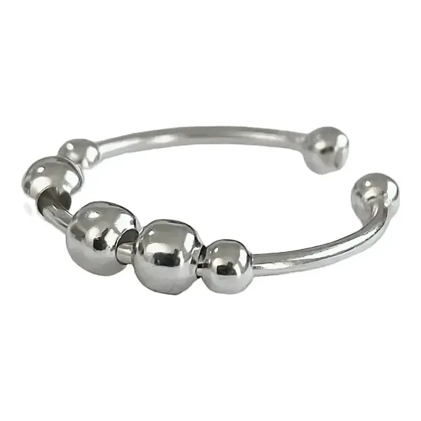 Anillo Plata 925 Ajustable Antiestrés Perlas Móviles - Imagen 1