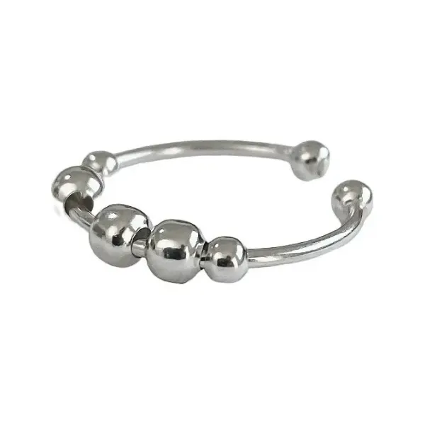 Anillo Plata 925 Ajustable Antiestrés Perlas Móviles - Imagen 1
