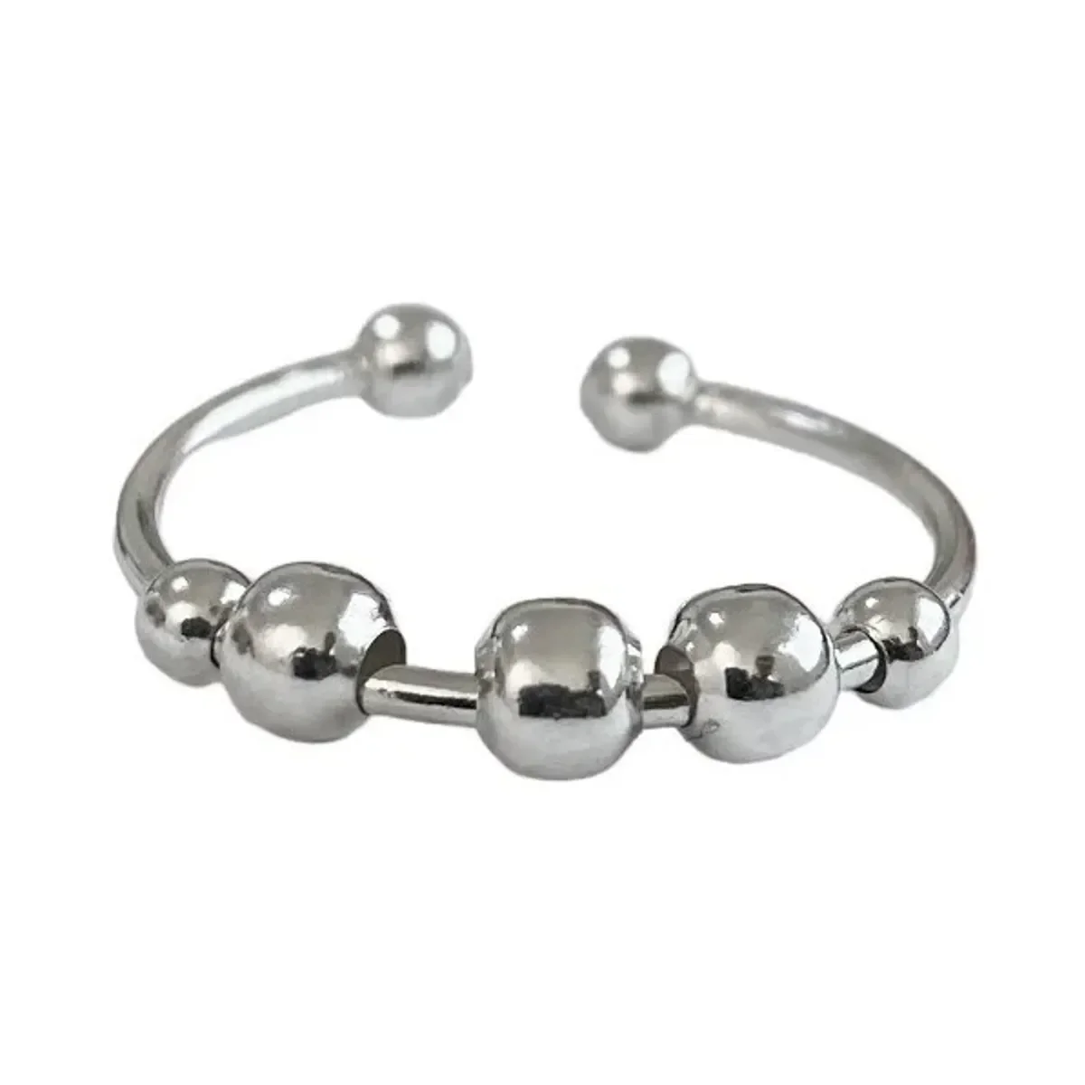 Anillo Plata 925 Ajustable Antiestrés Perlas Móviles - Imagen 2