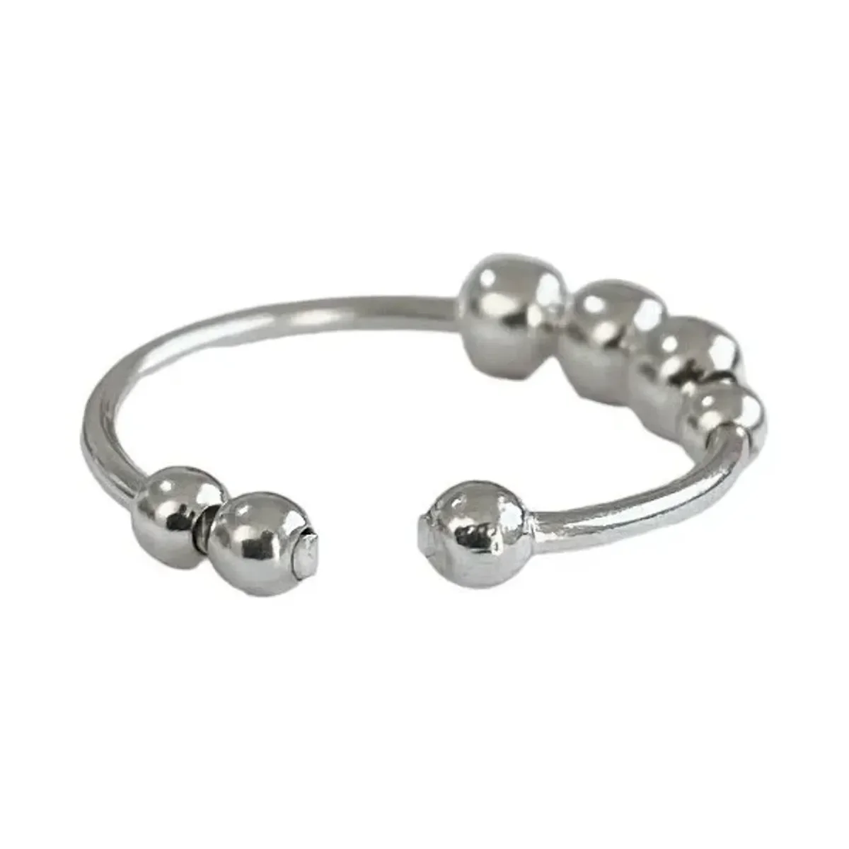 Anillo Plata 925 Ajustable Antiestrés Perlas Móviles - Imagen 4