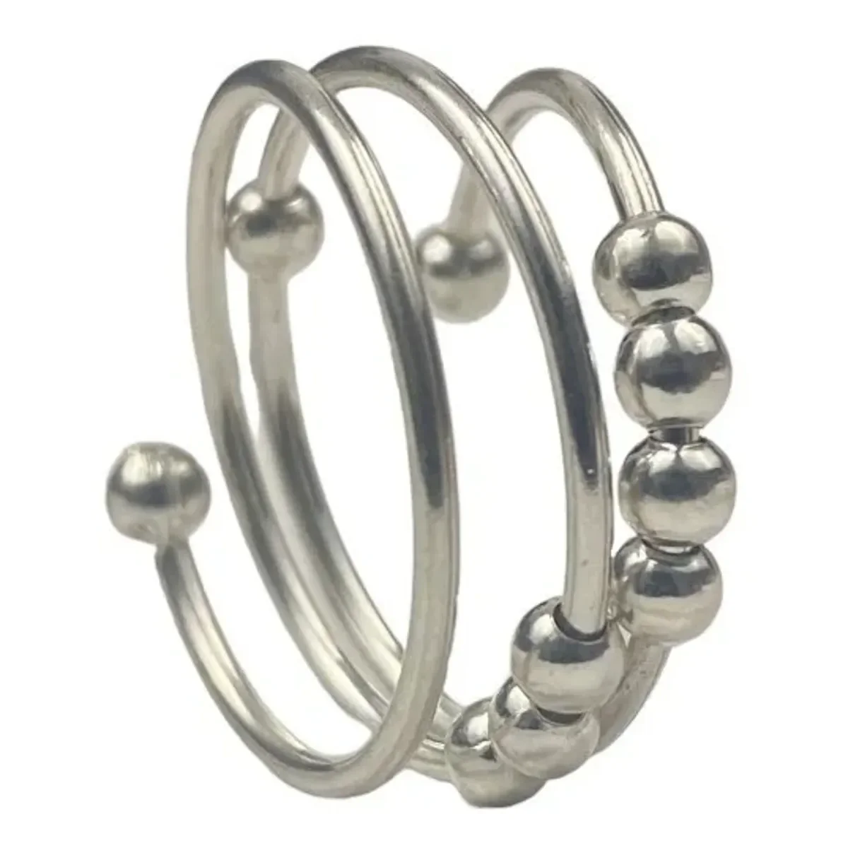 Anillo antiestrés plata .925 con diseño movible giratorio, acabado pulido. Ideal para relajación y meditación, ajustable.