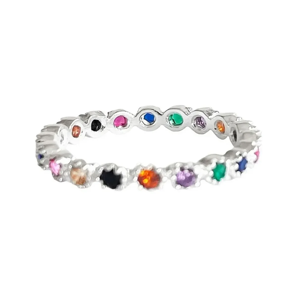 Anillo Plata 925 Churumbela Completa con Zirconias Multicolor Talla 6 - Imagen 2