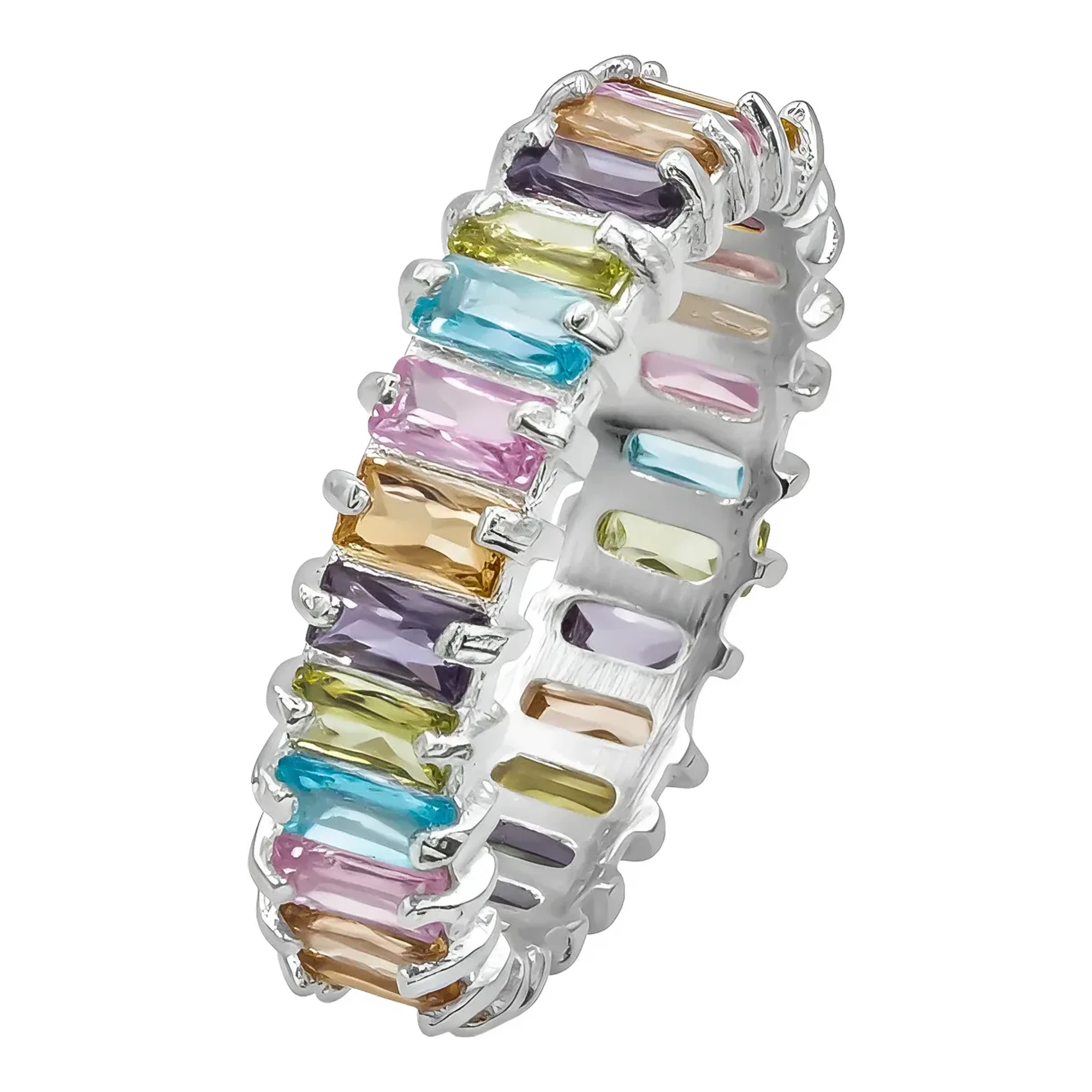 Anillo churumbela arcoiris plata .925 con zirconias multicolor talla 6.5 en engaste pavé continuo para mujer joya mexicana