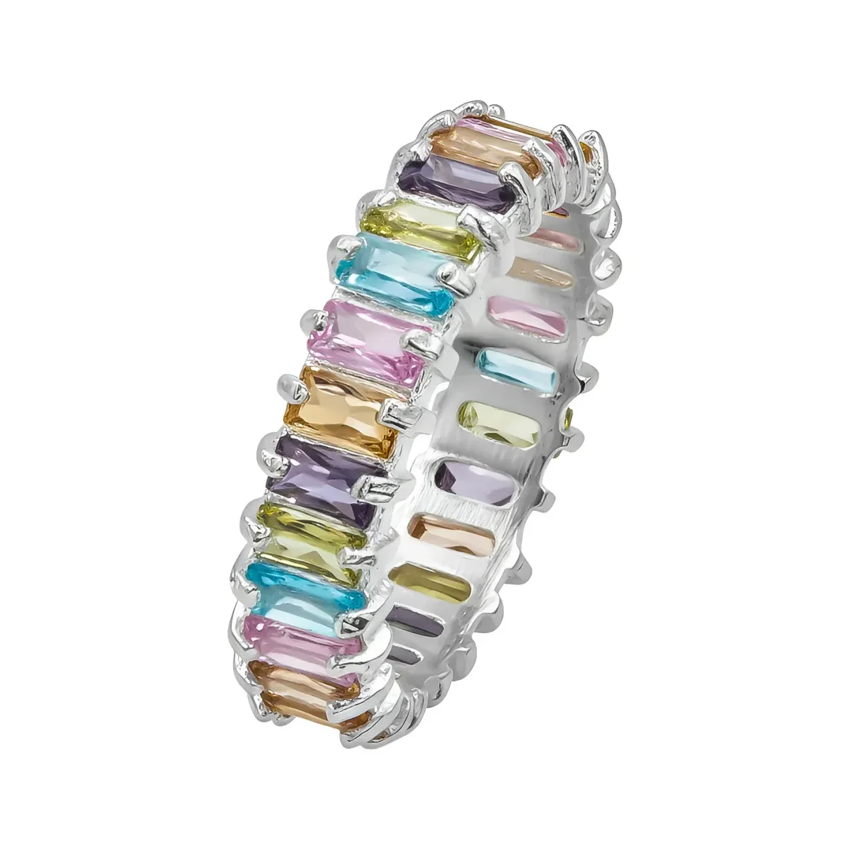 Anillo Plata .925 Churumbela Completa Zirconia Multicolor Grueso, diseño chunky statement con piedras de color vibrantes.