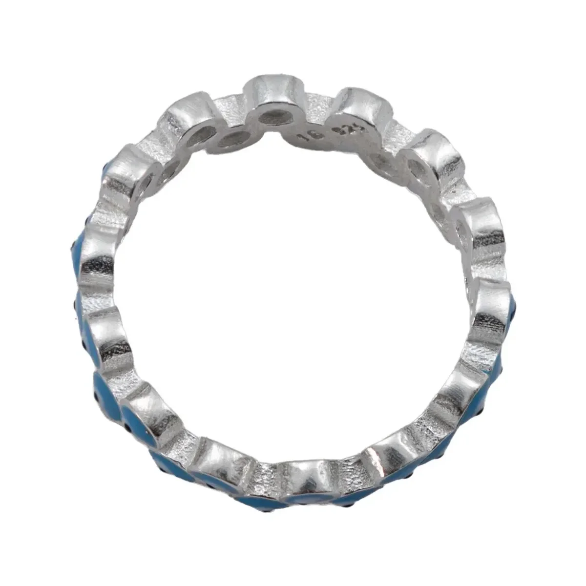 Anillo Plata 925 Churumbela Doble Ojo Turco Celeste - Imagen 2