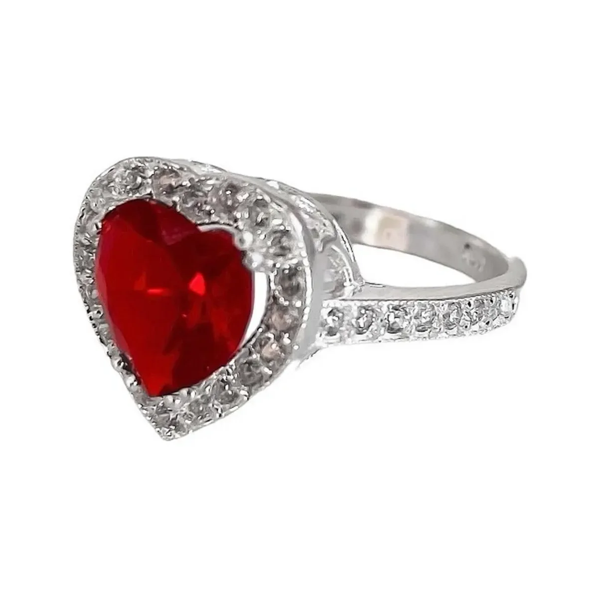 Anillo Plata 925 Mexicana Corazón Detallado Zirconia Roja para mujer. Joyería de plata contemporánea, ideal como anillo de co