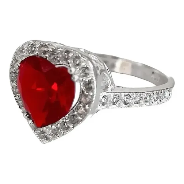 Anillo Plata 925 Corazón Detallado Zirconia Roja para Mujer - Imagen 1