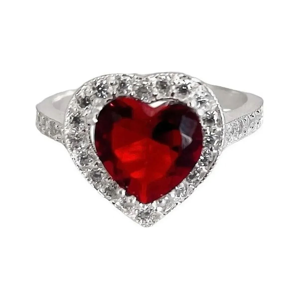 Anillo Plata 925 Corazón Detallado Zirconia Roja para Mujer - Imagen 2